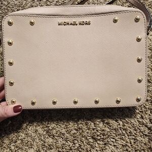 Michael Kors Cream Shoulder Bag with Gold Studs